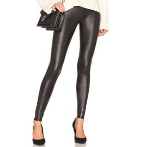 Spanx Black Shimmer Faux Leather Leggings Feminine Contemporary